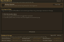 The Item Workbench disintegration view with a selectable item bar and six stored materials